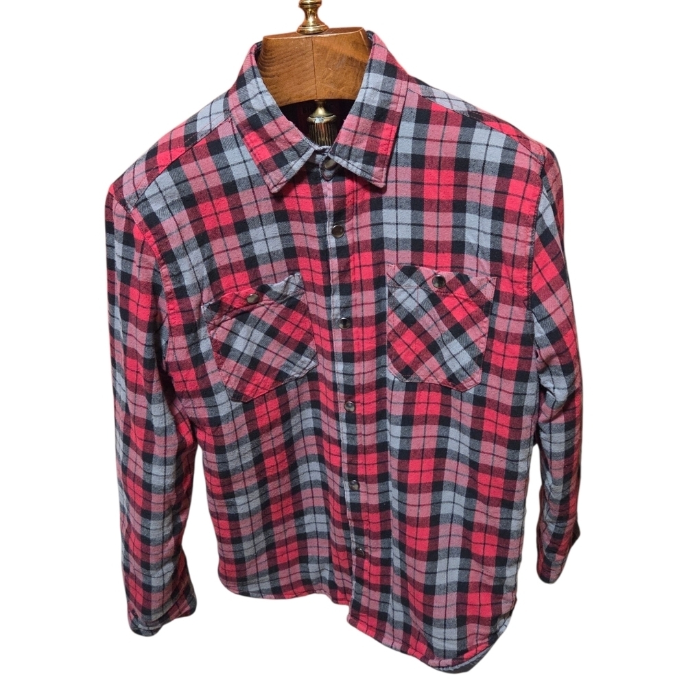 Vintage JC Penney Big Mac Mens Flannel Lined Shacket Plaid Red Size Medium